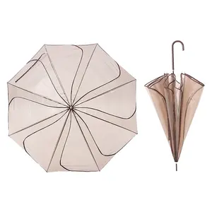 Clear Umbrella Petal Design Semi Automatic With Leather handle Personalized Straight Umbrella