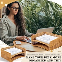 Organisateur de plateau à papier pour bureau, organisateur de fichiers en rotin tissé A4, plateau à fichiers, support en rotin PP, étagère d'organisation pour le rangement au bureau