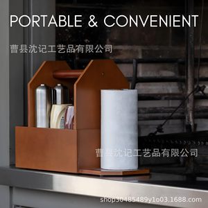 Wooden Portable Storage Box With Bottle Opener <b>Paper</b> Towel Holder Cutlery Compartment For <b>Kitchen</b> Picnic - Product Image 2