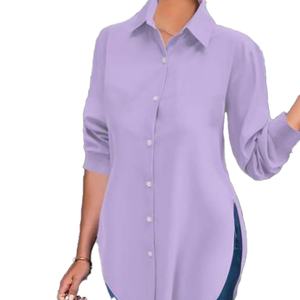 Camisa de Algodón 100% Tejida de Color Sólido para Mujer, con Botones, Azul Peekaboo, para Eventos Corporativos y Vestimenta Casual, Venta al Por Mayor, Personalizada OEM/ODM - Product Image 3