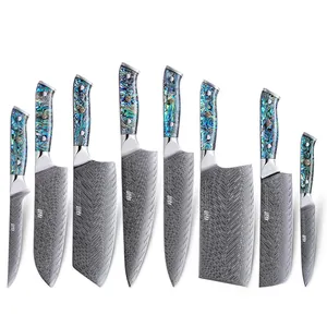 FINDKING Gorgeous Series DIY Abalone Shell Handle Chef Kiritsuke Butcher Nakiri Santoku Steak Knife Damascus Kitchen Knife Set