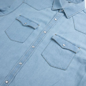 Camisas Vaqueras Casuales Hechas a Medida para Hombre al por Mayor con Botones de Presión de Perla, Bolsillos en el Pecho, Manga Larga, Lavado Ácido, Camisa Social para Hombre - Product Image 6