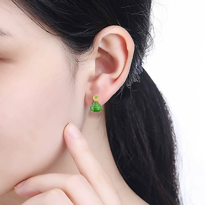 High-end natural A-grade jadeite green Buddha ear ring in Yang Green color. Ice-grade jade. Fashionable S925 <b>silver</b> setting - Product Image 3