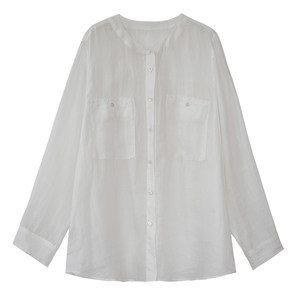 Camicia da donna <span class=keywords><strong>taglie</strong></span> <span class=keywords><strong>forti</strong></span> 200 libbre in ramiè leggero 100% per primavera ed estate, girocollo ampio - Product Image 4