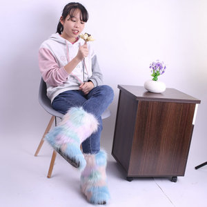 Stivali di <span class=keywords><strong>pelliccia</strong></span> di volpe da ragazza di moda all'ingrosso e stivali da donna neri da neve invernali con top in <span class=keywords><strong>pelliccia</strong></span> sintetica da donna calda - Product Image 2