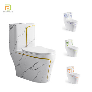 Inodoro con Patrón de Mármol, Inodoro de <span class=keywords><strong>Doble</strong></span> Color y Dorado, de Porcelana de una Pieza, Moderno, Fabricado en China, <span class=keywords><strong>WC</strong></span> Blanco de Cerámica para Baño de Hotel, 3/6L - Product Image 1