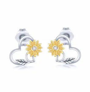 Trang Sức Thời Trang 2023 Bông Tai Dạng Hạt Hình Trái Tim Hoa Hướng Dương Bằng Bạc Sterling 925 Cho Nữ