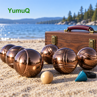 YumuQ Ensemble de 8 boules de pétanque en métal de 73 mm, jeu de boules de boccia avec étui en bois pour la plage, la pelouse et les divertissements familiaux