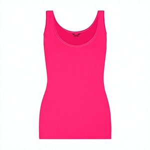 Women's Pink Scoop Neck Knitted Tank <b>Top</b> Casual Solid Color Regular Length - Product Image 1