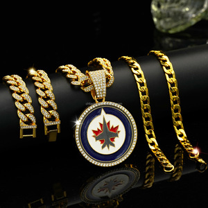 Conjunto <span class=keywords><strong>de</strong></span> <span class=keywords><strong>Collar</strong></span> y Pulsera Cubana <span class=keywords><strong>de</strong></span> Esmalte Redondo Estilo Hip-Hop Exagerado para Equipo Jet - Product Image 1