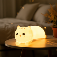 Lampe de chevet enfant chat mignon, veilleuse lune en silicone souple, jouet animal, cadeau réconfortant Kawaii
