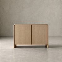 Buffet moderne en chêne rainuré OAKEN, armoire de rangement en bois à 2 portes avec coins arrondis, console minimaliste, meubles de salon