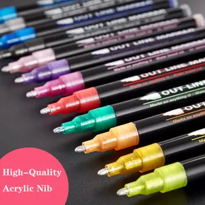 12 Colors Self Outline Metallic Markers Double Line Pen, Outline Markers Pens for Art, Drawing, Greeting Cards, Craft Projects