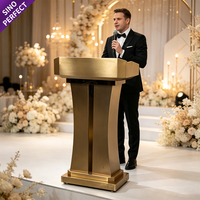 Podio de Lujo para Conferencias, Atril para Discursos en Hoteles y Banquetes, Púlpito de Acero Inoxidable Blanco y Dorado para Eventos y Bodas