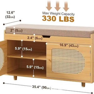 Solid wood <b>shoe</b> cabinet, walnut color, suitable for home use, with coat <b>rack</b>, integrated into living room and entryway, simple - Product Image 4
