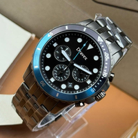 Montre Chronographe Homme Sportive en Gros, Lunette Rotative Bleue, Logo Personnalisé FS5827, Montre-Bracelet à Quartz en Acier Inoxydable pour Homme
