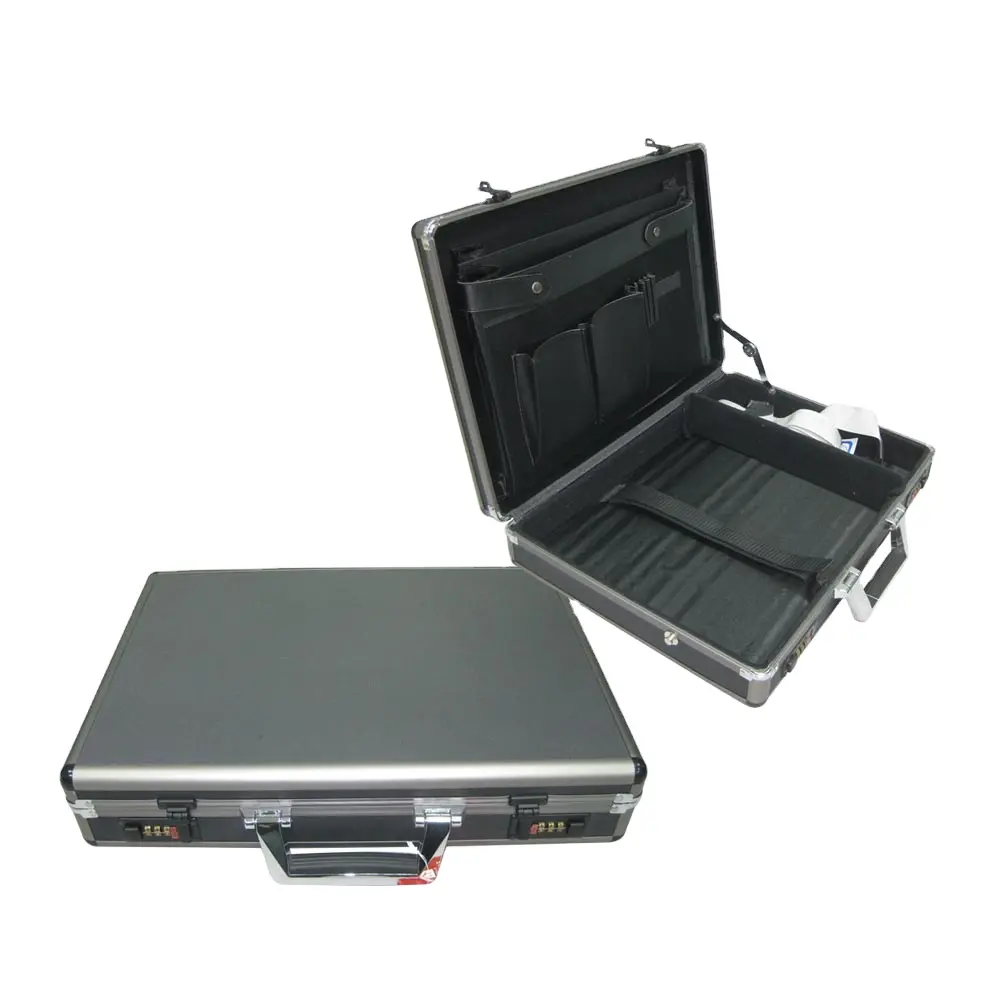 TP TC003 de la moda negro de 17 1/2 "x 13" x 4 1/2 "maletín de aluminio con cerraduras de combinación