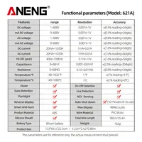 Multimètre numérique intelligent ANENG 621A, 9999 comptes, True RMS, écran tactile, rechargeable, Type-C, testeur NCV AC/DC
