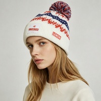 Casquette en acrylique tricotée à la machine 100 % personnalisée, motif géométrique rayé, design appliqué, chaude, unisexe, pour voyage et extérieur
