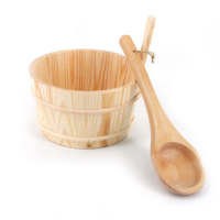 Set Ember dan Sendok Kayu Sauna dengan Termometer dan Pelapis untuk Sauna & SPA - Terbuat dari Kayu Pinus Finlandia Premium