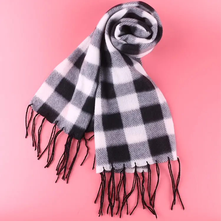 Мужской черно-белый клетчатый шарф теплый Подарочный шарф