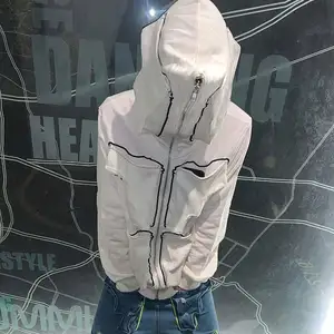 Özel erkek fermuarlı kapüşonlu kıyafet ceket fransız terry pamuk tam yüz zip up kalça pop streetwear hoodies