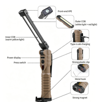 Lámpara de Trabajo Multifuncional Plegable y Recargable, 400lm, LED XPE+COB, Linterna Multimodo, Clip Magnético, Plástico ABS, Impermeable