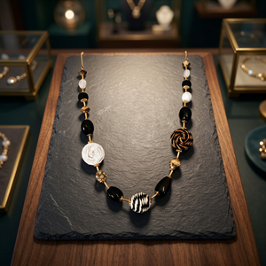Women's Bohemian Statement Charm Necklace Black White Zinc Alloy Tassel Beads Gold Plated Fashion Party Jewelry - Product Image 3