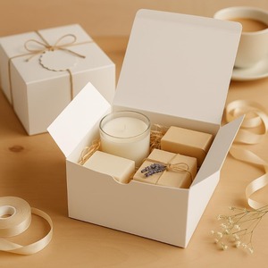 <b>White</b> gift <b>box</b>, thick cardboard <b>box</b> with lid, label and yellow hemp rope, suitable for gift giving and customizable - Product Image 2