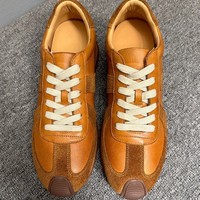 Zapatillas de Moda Juveniles para Hombre, de Cuero Vacuno de Primera Calidad, con Bloques de Color, Tacón Medio, Zapatos Casuales para Caminar, Marrón, Azul Oscuro, Negro