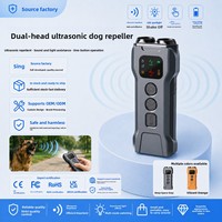 Répulsif à ultrasons double tête OEM/ODM pour chiens avec lumière stroboscopique LED, dispositif d'entraînement anti-aboiement, dispositif de sécurité extérieur en ABS noir