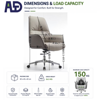 Chaise de bureau de direction Aston moderne de luxe ergonomique à dossier haut en cuir véritable, réglable en hauteur, pivotante, avec base chromée et roulettes