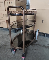 Chariot à liqueurs de luxe moderne en acier inoxydable or rose à 4 roues, avec rangement à vin 3 niveaux et plateau ignifuge pour hôtel, restaurant, maison