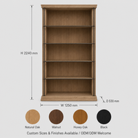 Bibliothèque ouverte en chêne de style provincial français avec structure métallique, étagère de présentation à 5 niveaux pour bureau à domicile, personnalisable OEM ODM