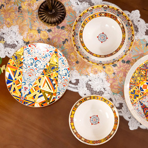 Ceramic Tableware <b>Set</b> of Four Steak Dishes Bohemian Style Colorful Artistic <b>Dinnerware</b> <b>for</b> Household Wedding and Restaurant - Product Image 3