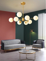 Lustre suspendu pour salon, style nordique, avec plusieurs ampoules E27, boules de verre