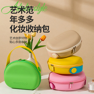 Nianduo Cosmetic Bag Large Capacity <b>EVA</b> Zipper Closure Portable Travel Storage Case With Soft Handle Color Blocking Design - Product Image 2