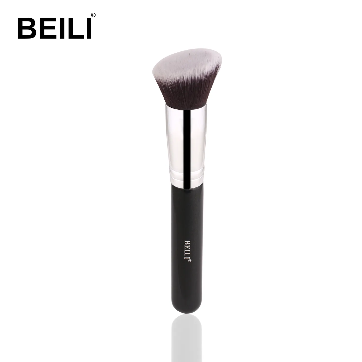 BEILI custom logo black foundation brush large flat round kabuki foundation brush