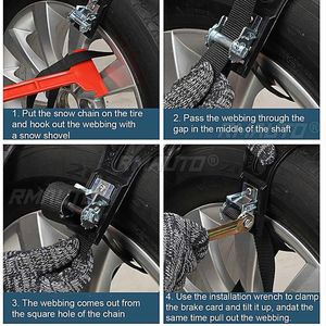 1 pièce Chaînes à neige pour pneus de voiture d'hiver, chaînes antidérapantes pour pneus, sangle de câble pour roues, chaîne d'urgence extérieure hivernale - Product Image 2
