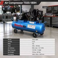 Compresseur d'air à piston bicylindre entraîné par courroie, portable, à quatre roues, avec réservoir horizontal et double sortie pour garage/atelier