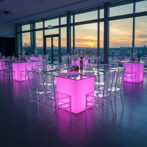 Led Illuminated <strong>White</strong> Acrylic Banquet <strong>Dining</strong> <strong>Table</strong> With Clear Top - Product Image 5