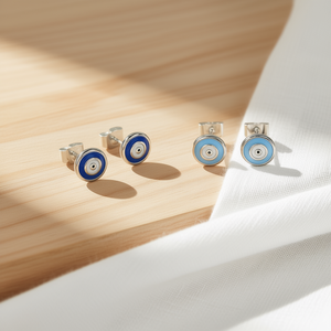 E1853 Orecchini a bottone blu cielo in lega, gioielli regalo alla moda unisex - Product Image 2