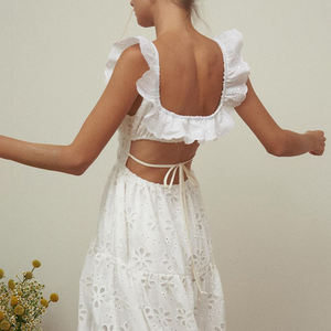 New square neck sleeveless openwork embroidered long <b>dress</b> luxurious 100% cotton embroidery <b>dress</b> - Product Image 3