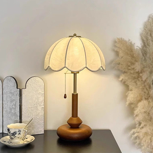 37cm cổ điển phong cách Mỹ đèn bàn-rắn gỗ cơ sở & vải bóng râm với Dimmable RGB chiếu sáng cho phòng ngủ trang trí nội thất - Product Image 1