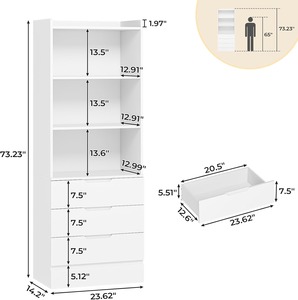 Servicio OEM, Proveedor de Fábrica, Librería Alta Blanca con 3 Cajones y Estantes Abiertos, Organizador - Product Image 4