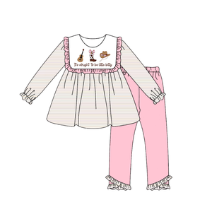 Robe décontractée brodée rose à volants et rayures pour filles, collection automne-hiver, assortie pour frères et sœurs, avec bottes et chapeau, ODM - Product Image 4