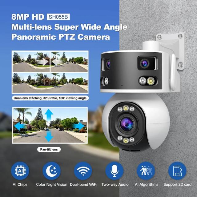Good Quality SriHome SH055B 8MP Multi-Lens Panoramic PTZ Dome Camera 360° Wide Angle IP Security Camera