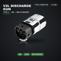 Pistol Pengisi Daya V2L Baru Tipe 2 16A EU/UK/US Multi-Soket 3.5kW Adaptor Daya Luar Ruangan EV Bersertifikasi OEM CE