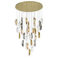 Handgefertigter Glas-Blatt-Kronleuchter in Silber, Bernstein und Klaren Tönen, Mittelgroß, LED, Höhenverstellbar, Hängelampe für Zuhause und Büro