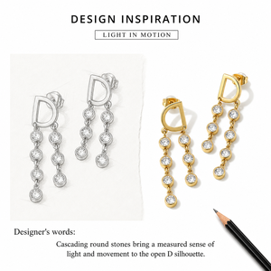 ต่างหูแบบห้อยทรงหยดน้ำ รุ่น Gold D ทำจากสแตนเลสสตีล ชุบทอง 14K ด้วยวิธี Vacuum Plating ประดับด้วยเพชรทรงเหลี่ยมแบบ Cubic Zirconia ดีไซน์ไม่สมมาตร - Product Image 2